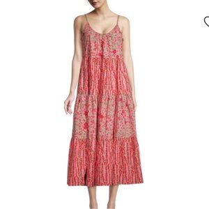 Chelsea & Theodore Floral Printed Tiered Midi Dress Pink Medium NWT‎